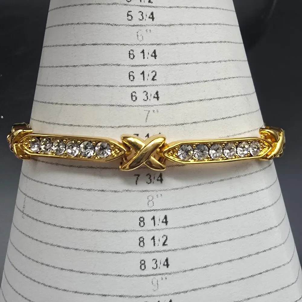 Gold Tone Rhinestone X O Hugs Kisses Tennis Bracelet